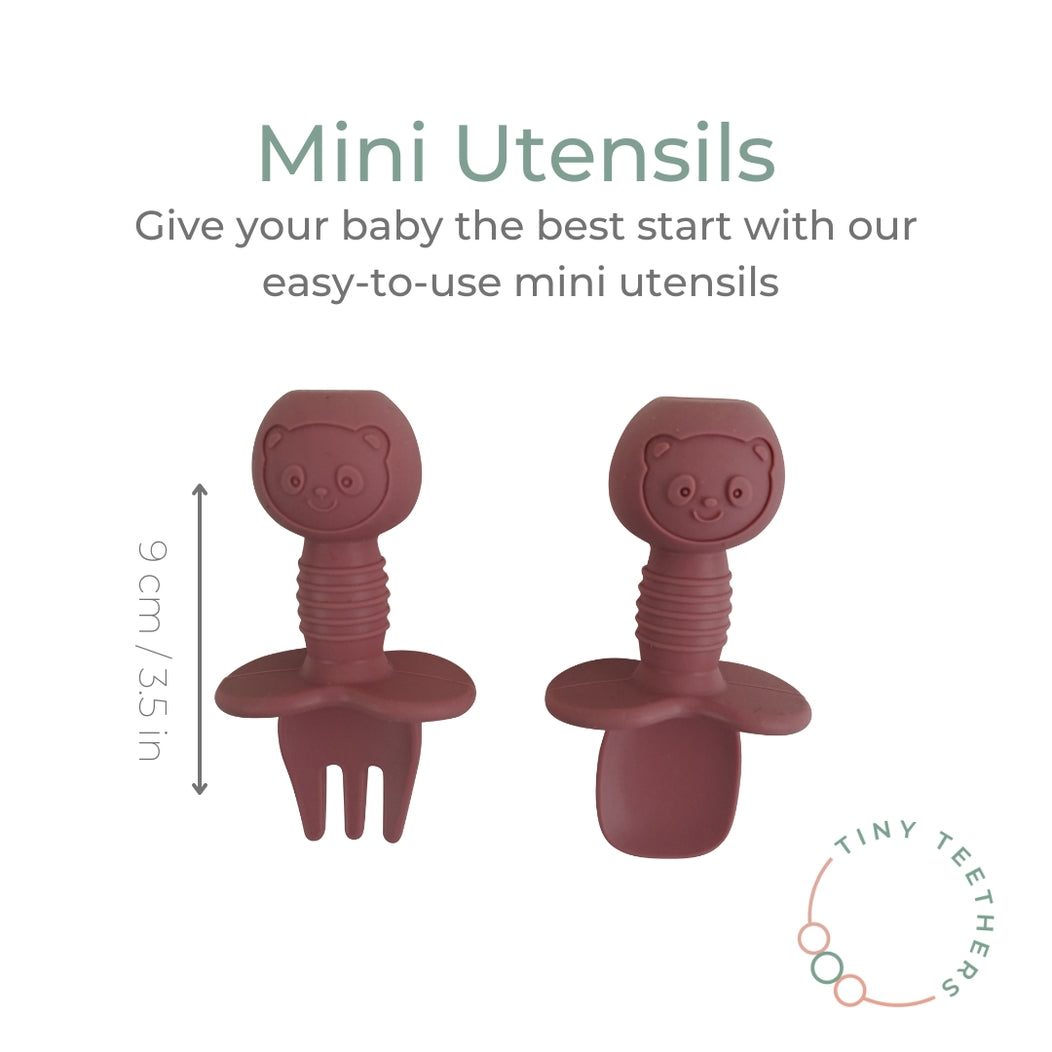 Tiny Teethers Mini Fork + Spoon Silicone Utensil Set - Pale Blue