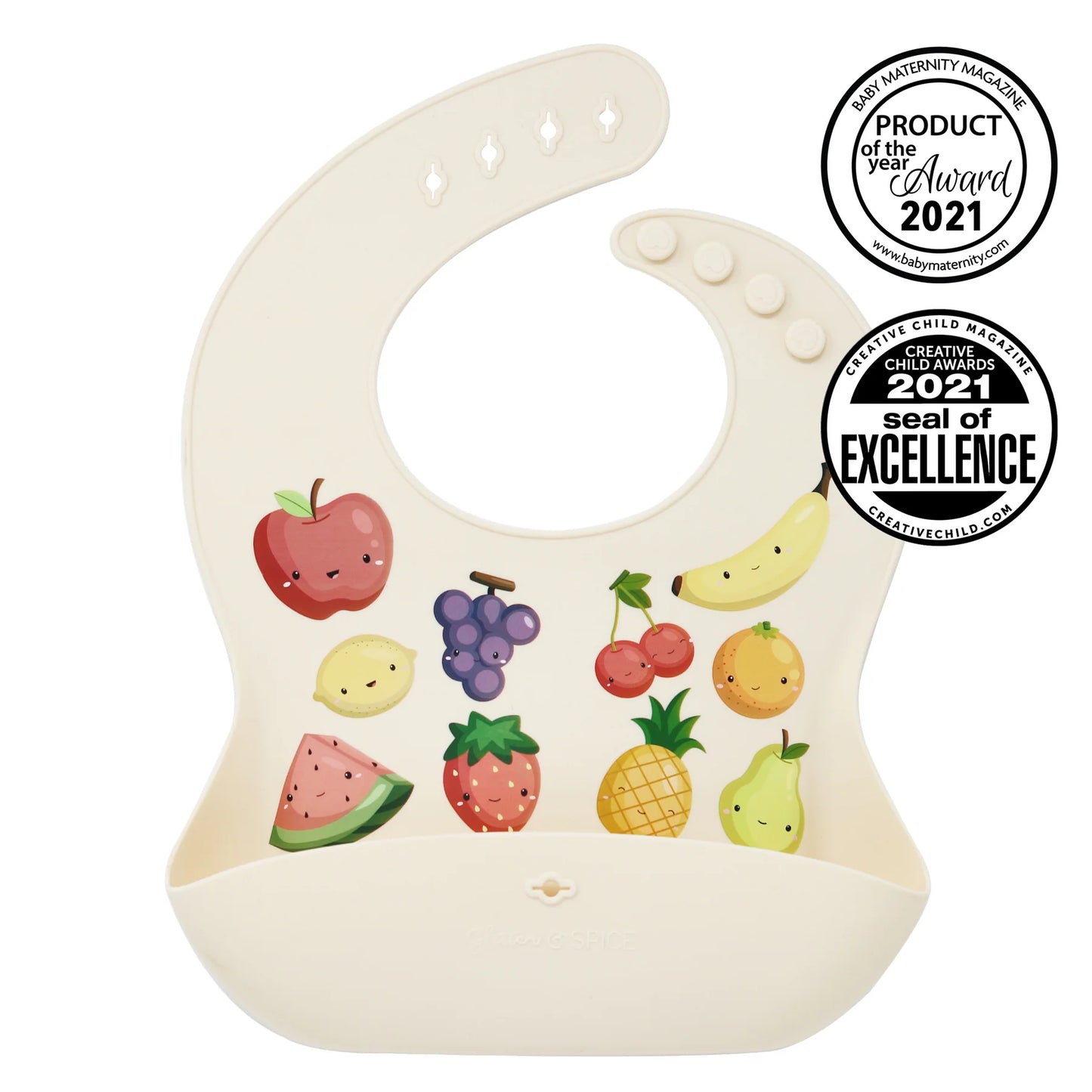 Glitter & Spice Silicone Food Bib (Kawaii Fruits)