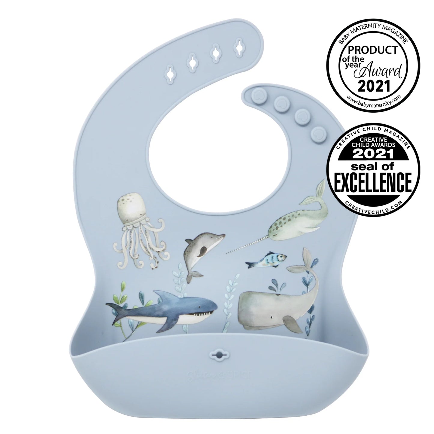 Glitter & Spice Silicone Food Bib (Ocean Adventures)