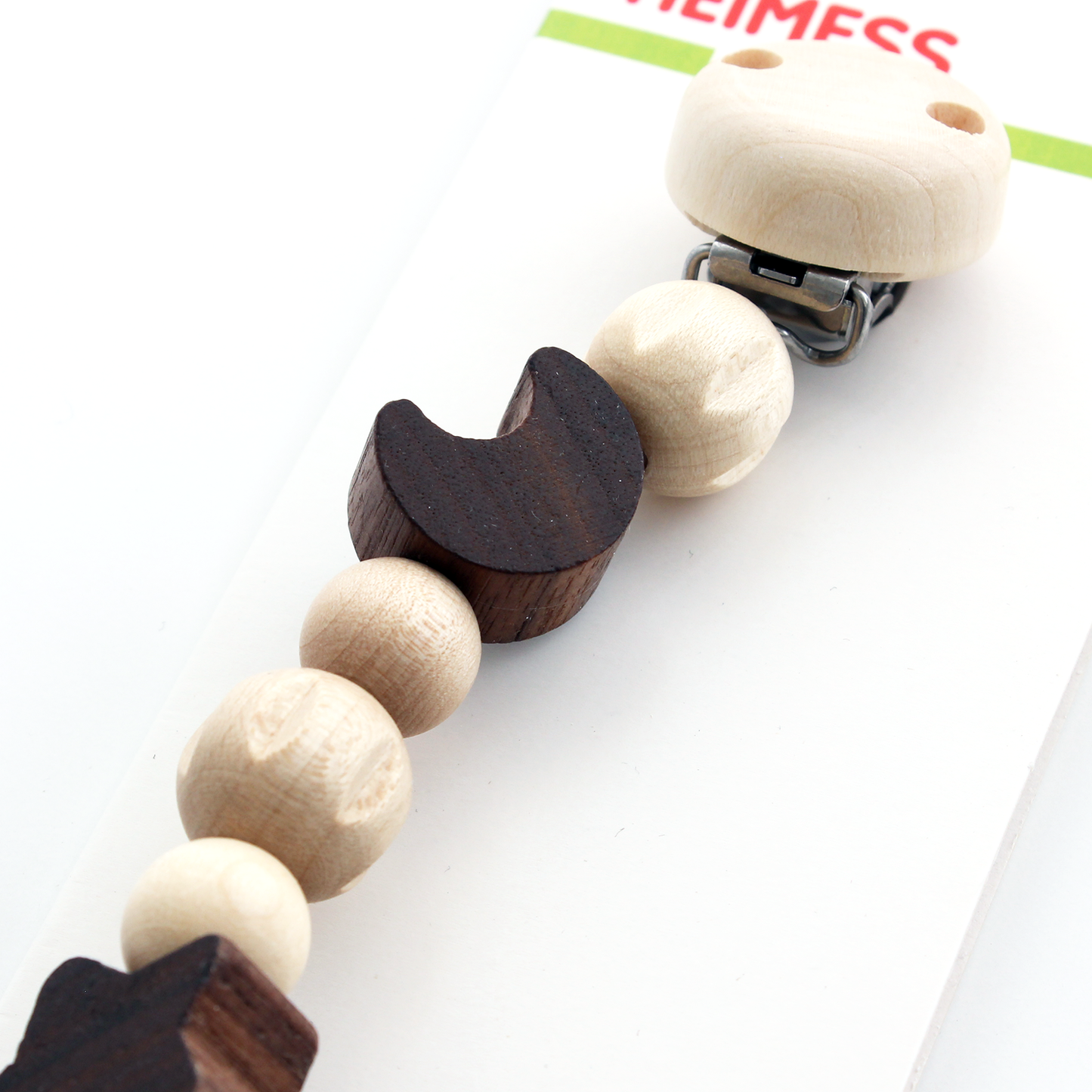 Heimess Wooden Pacifier Clip - Soother Chain Moon and Star