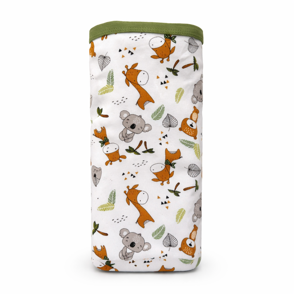 Wrapped with Endanzoo Organic Baby Swaddle Blanket - Jungle Cuties