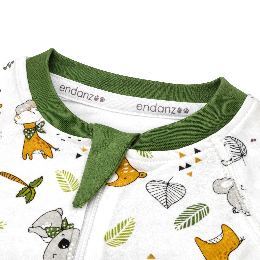 Endanzoo Organic Double Zippered Romper - Jungle Cuties
