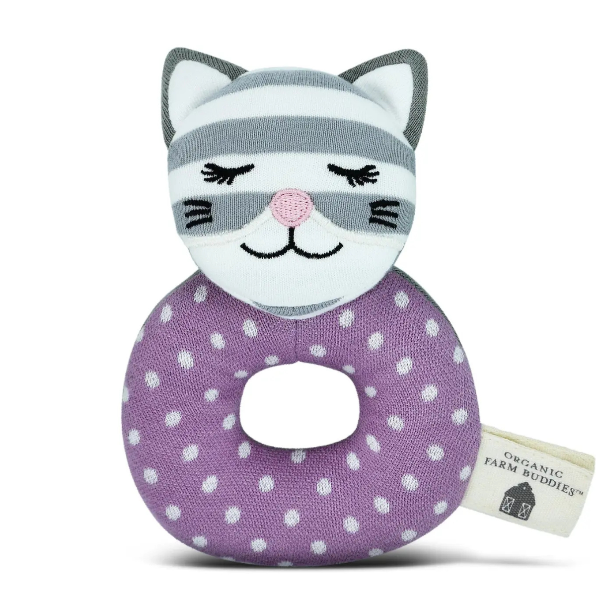 Organic Farm Buddies Cotton Teething Rattle - Maude The Kitty