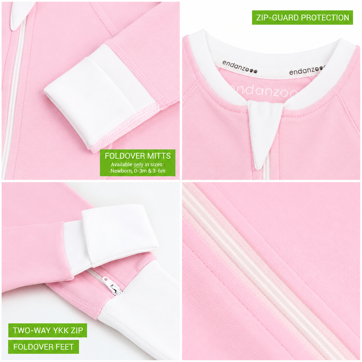 Endanzoo Organic Double Zippered Romper - Pink