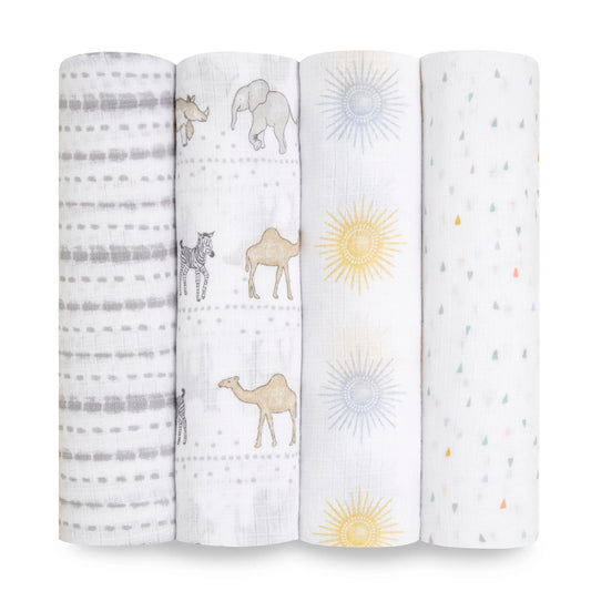 Aden Anais Essential Cotton Muslin Swaddle Blankets - Sunshine (4-Pack)