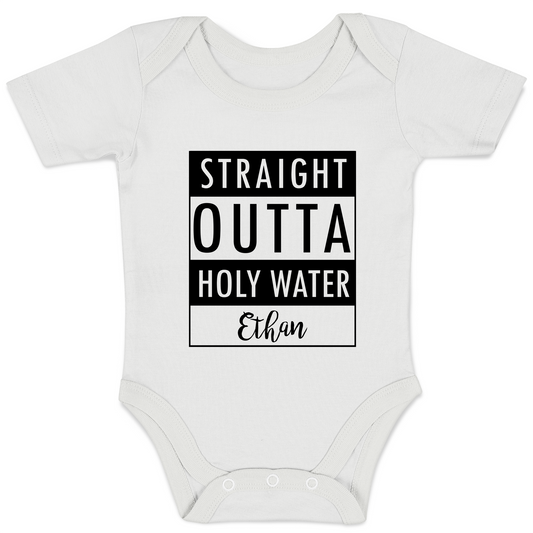 [Personalized] Endanzoo Organic Baby Bodysuit - Straight Outta Holy Water Baptism / Christening Day (White)