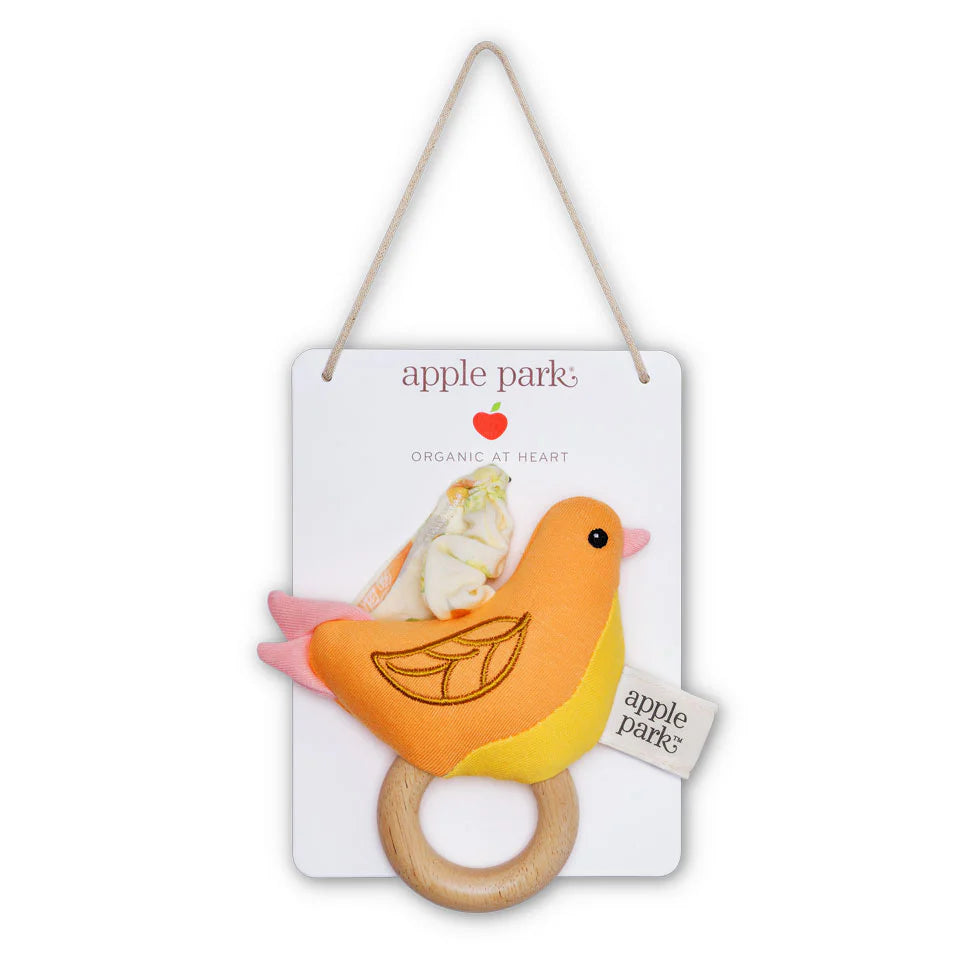 Apple Park Organic Cotton Stroller Toy - Orange Bird