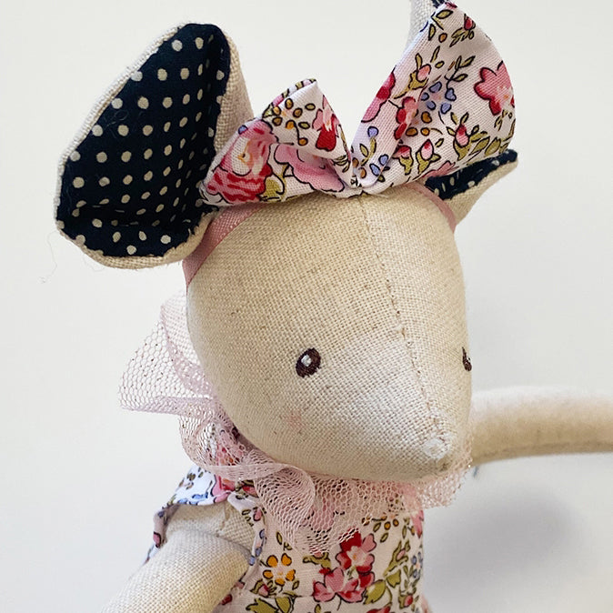 Miss Rose Sister Violet Organic Dress Up Floral Mice - Pink Floral 10"