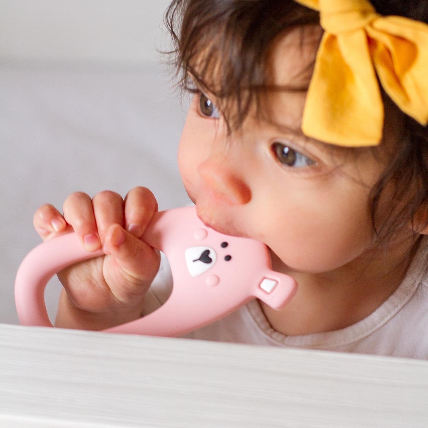 Little Cheeks Silicone Teether with Clips - Pink Bear