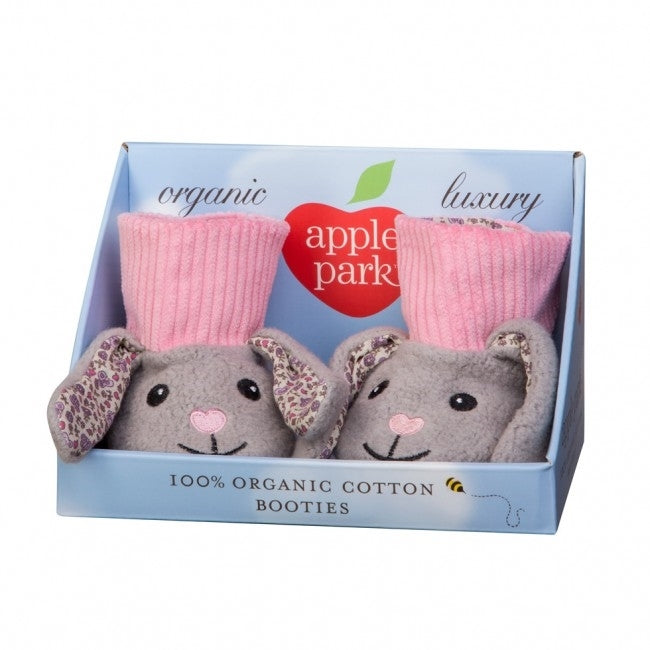 Apple Park Organic Cotton Patterned Booties - Bunny