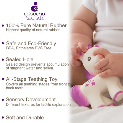 CaaOcho Baby Natural Rubber Teether Hermetic Sealed - Mira the Unicorn / Lavender