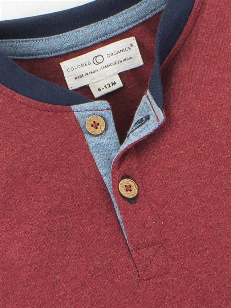 Colored Organics Long Sleeve Henry Henley Top (Heather Crimson)