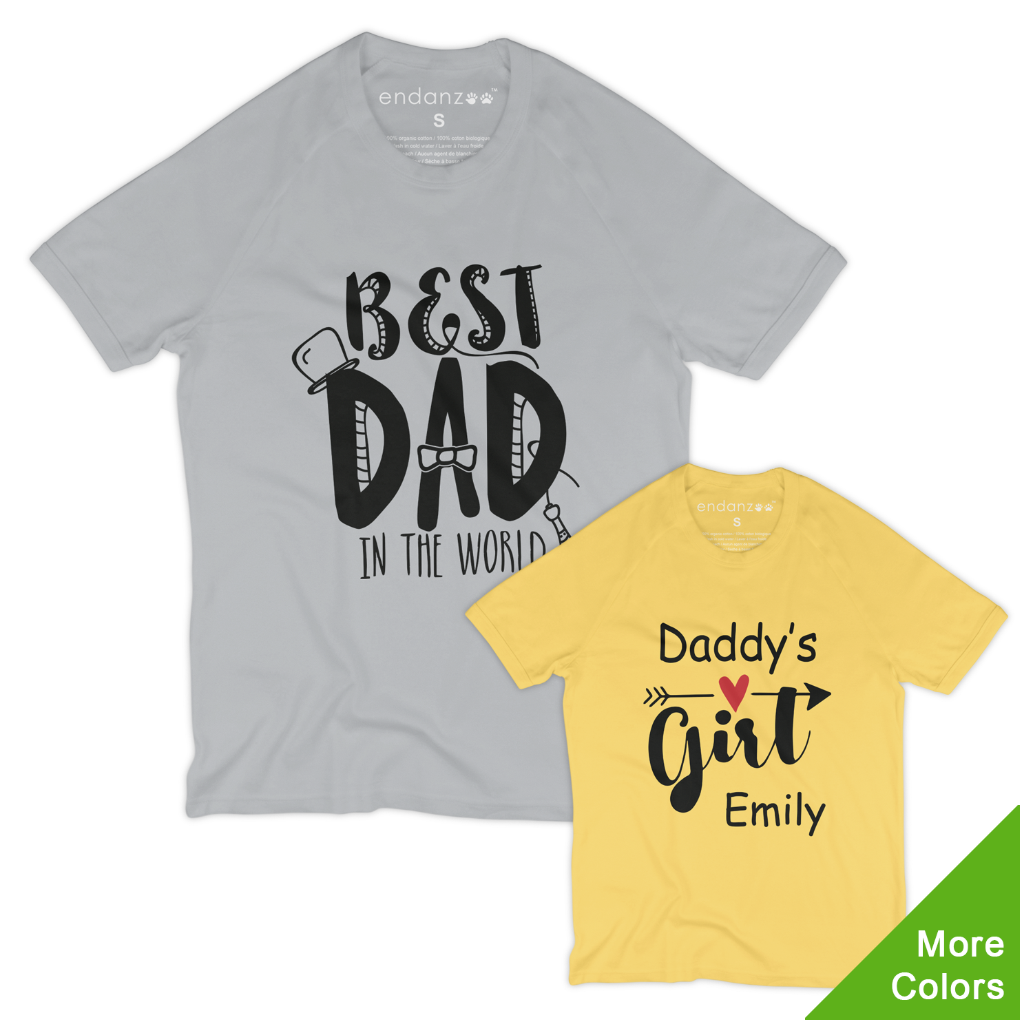 [Personalized] Matching Dad and Daughter Organic Tee Shirts - Daddy's Girl Grey + Grey / 2T / Small