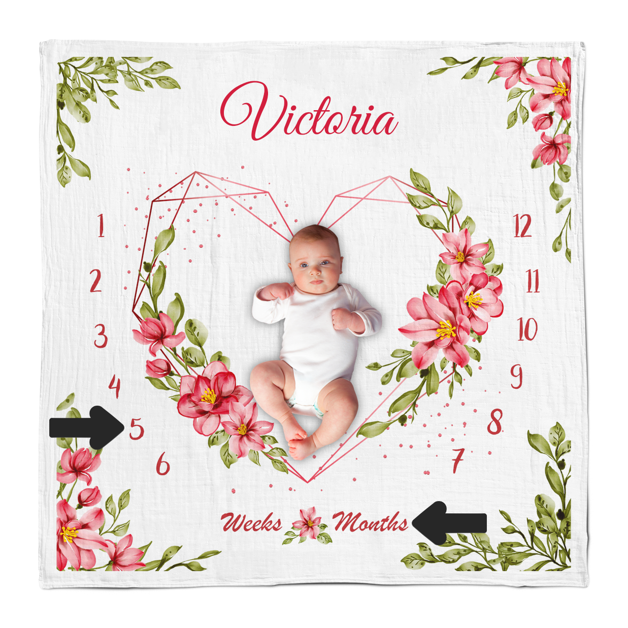Personalized Endanzoo Newborn Baby Girl Monthly Milestone Muslin