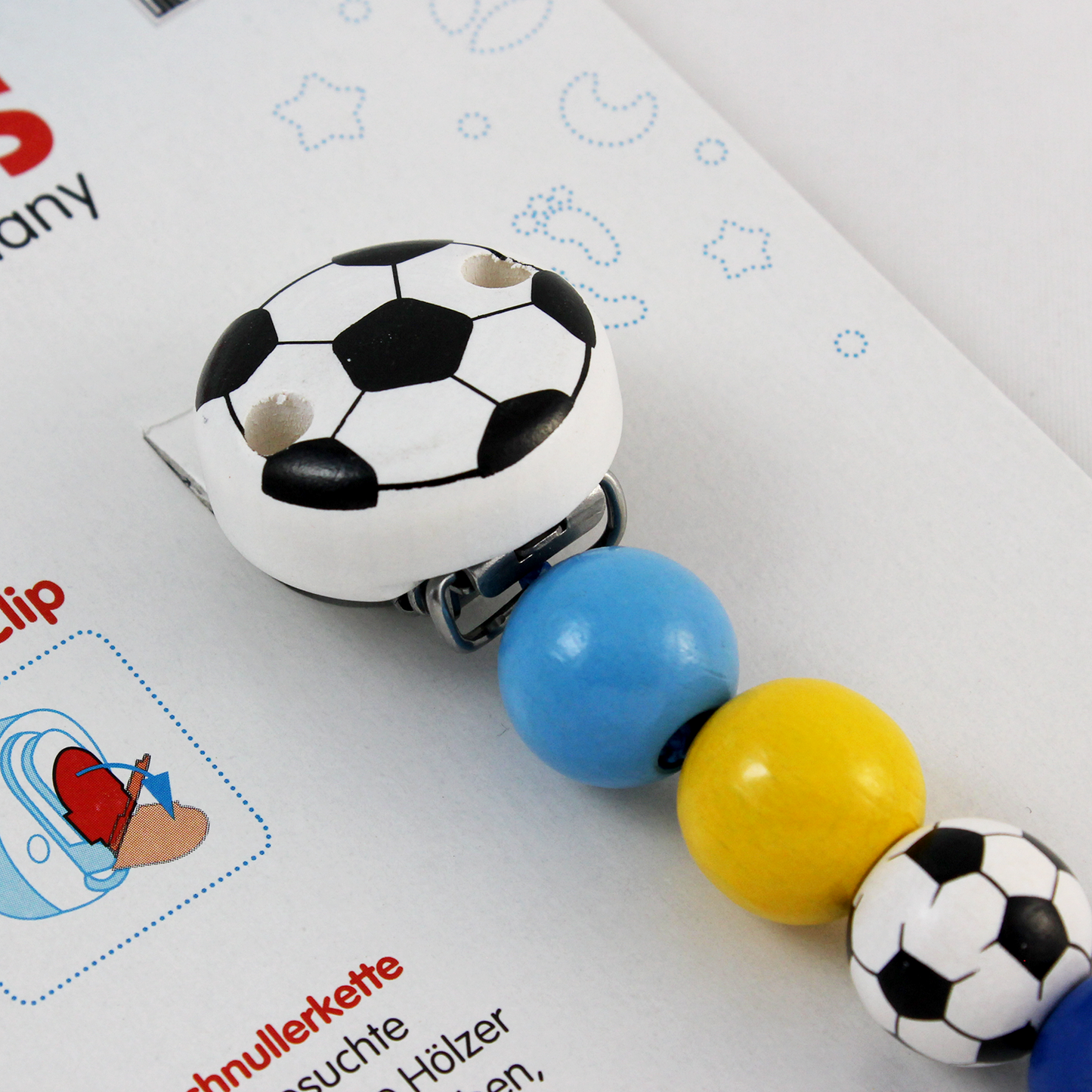 Heimess Wooden Pacifier Clip - Soother Chain Soccer