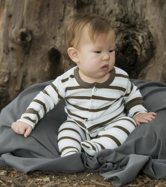 L'ovedbaby Gl'oved-Sleeve Organic Footie - Bark Stripe