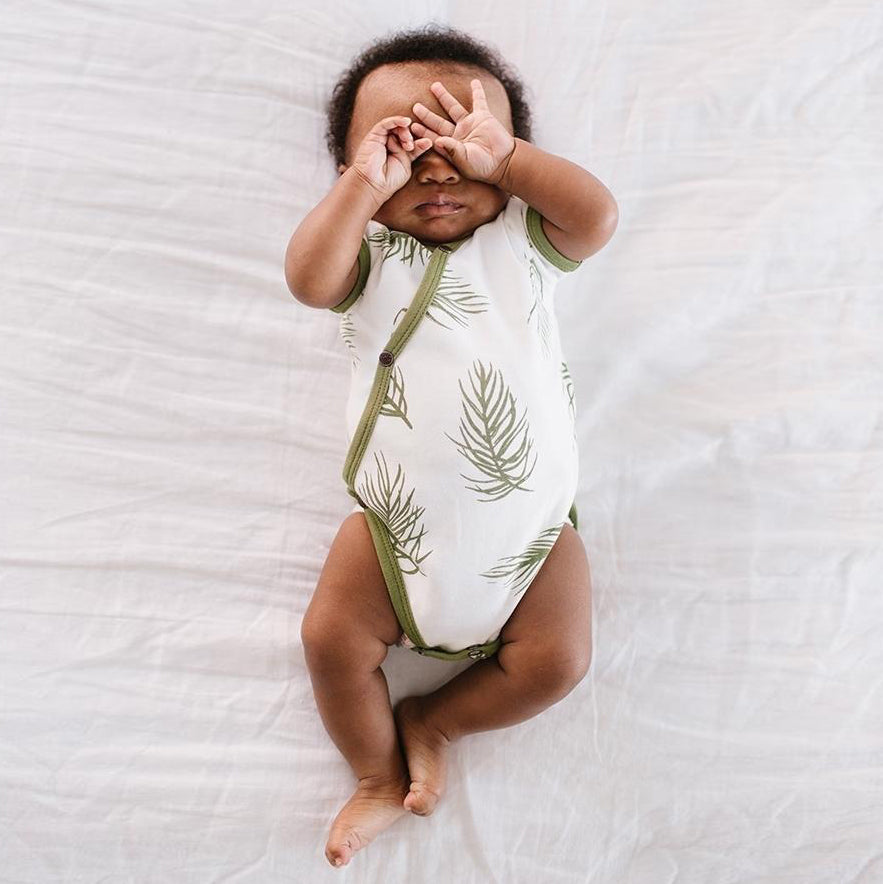 L'ovedbaby Organic Short Sleeve Kimono Bodysuit - Sage Palm no