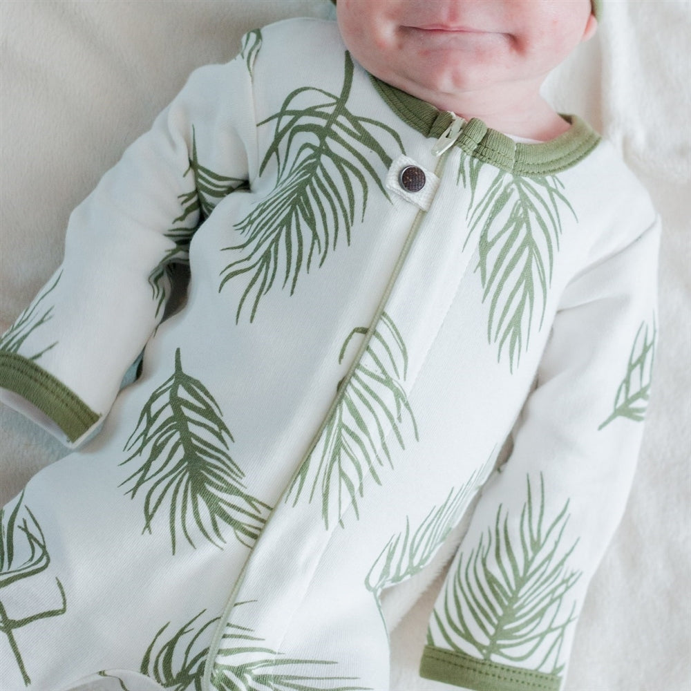 L'ovedbaby Zipper Organic Footie - Sage Palm