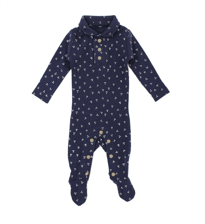 L'ovedbaby Organic Polo Footie - Navy Dots