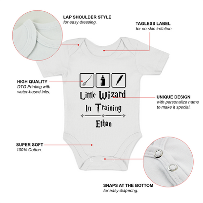 [Personalized] Endanzoo Baby Gift Bundle I Organic Baby Onesie & Photo Props - Little Wizard in Training