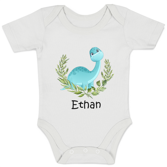 [Personalized] Endanzoo Organic Short Sleeves Baby Bodysuit - Little Dinosaurs