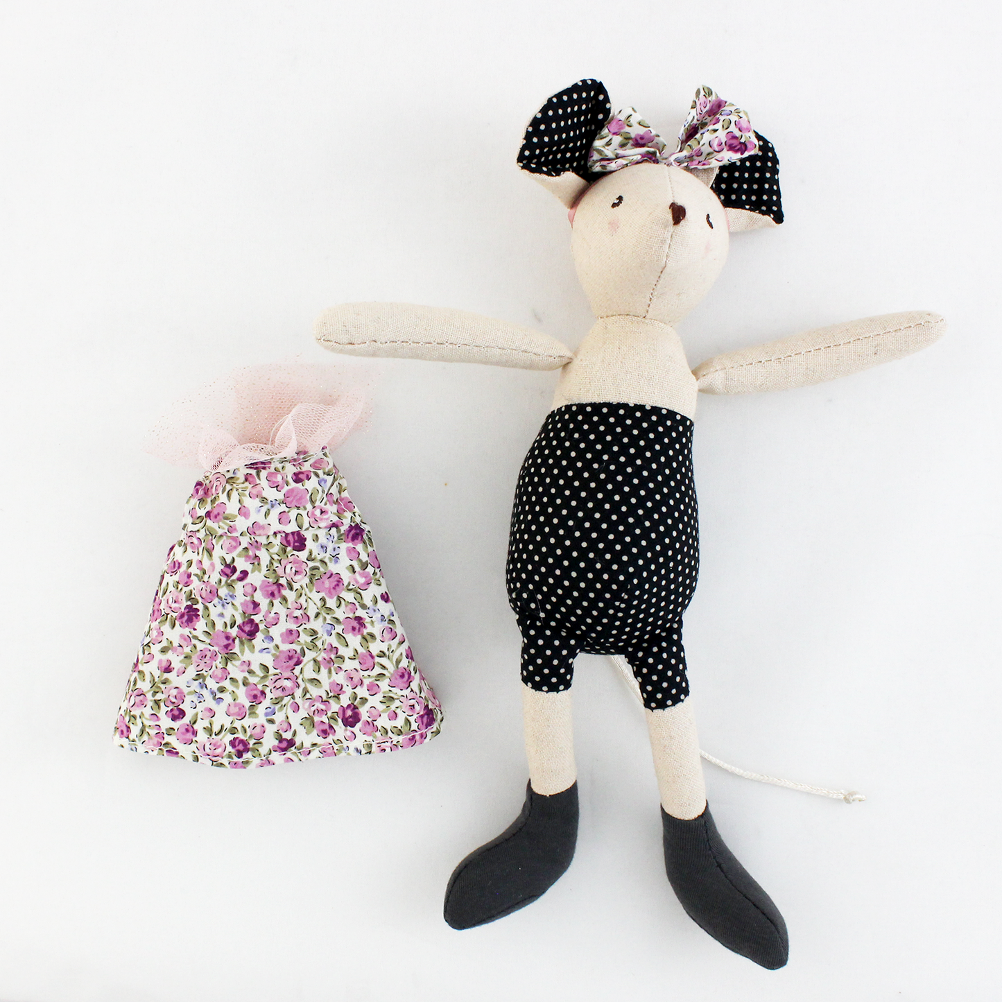 Miss Rose Sister Violet Organic Dress Up Floral Mice -Purple Floral 10"