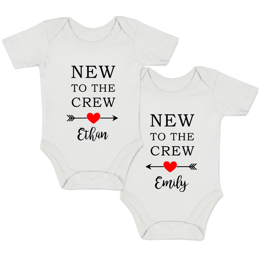 [Personalized] Endanzoo Twins Organic Baby Bodysuits - New to the crew