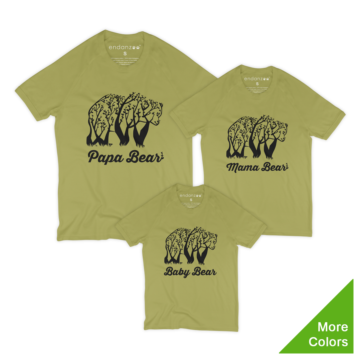 Endanzoo Matching Family Organic Tee Shirts - Tree Bears (Green)