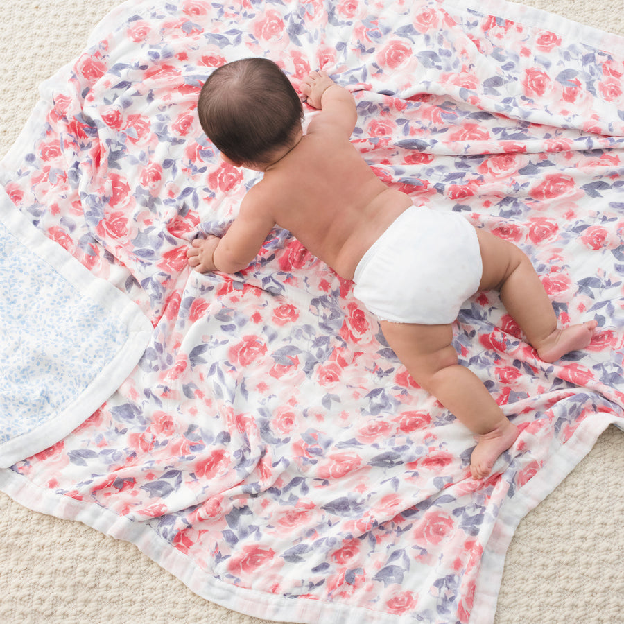 Aden Anais Silky Soft Muslin Bamboo Dream Blanket - Watercolor Garden Roses