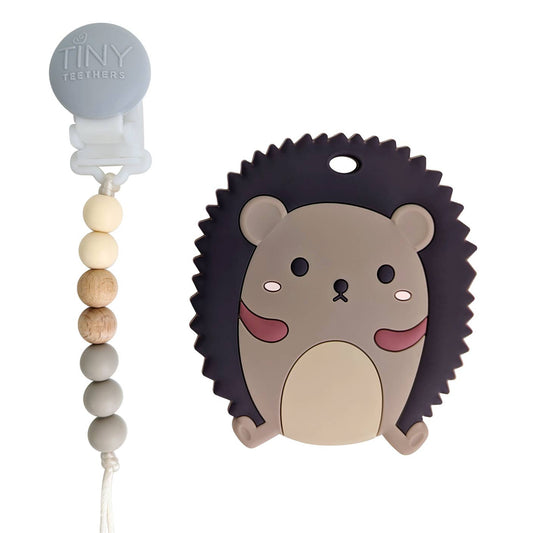 Tiny Teethers Hedgehog Teether On A Beaded Strand (With Pacifier Clip)