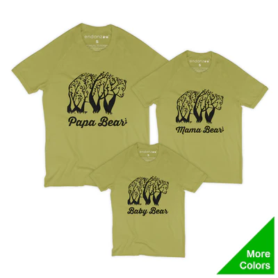 Endanzoo Matching Family Organic Tee Shirts - Tree Bears (Green)