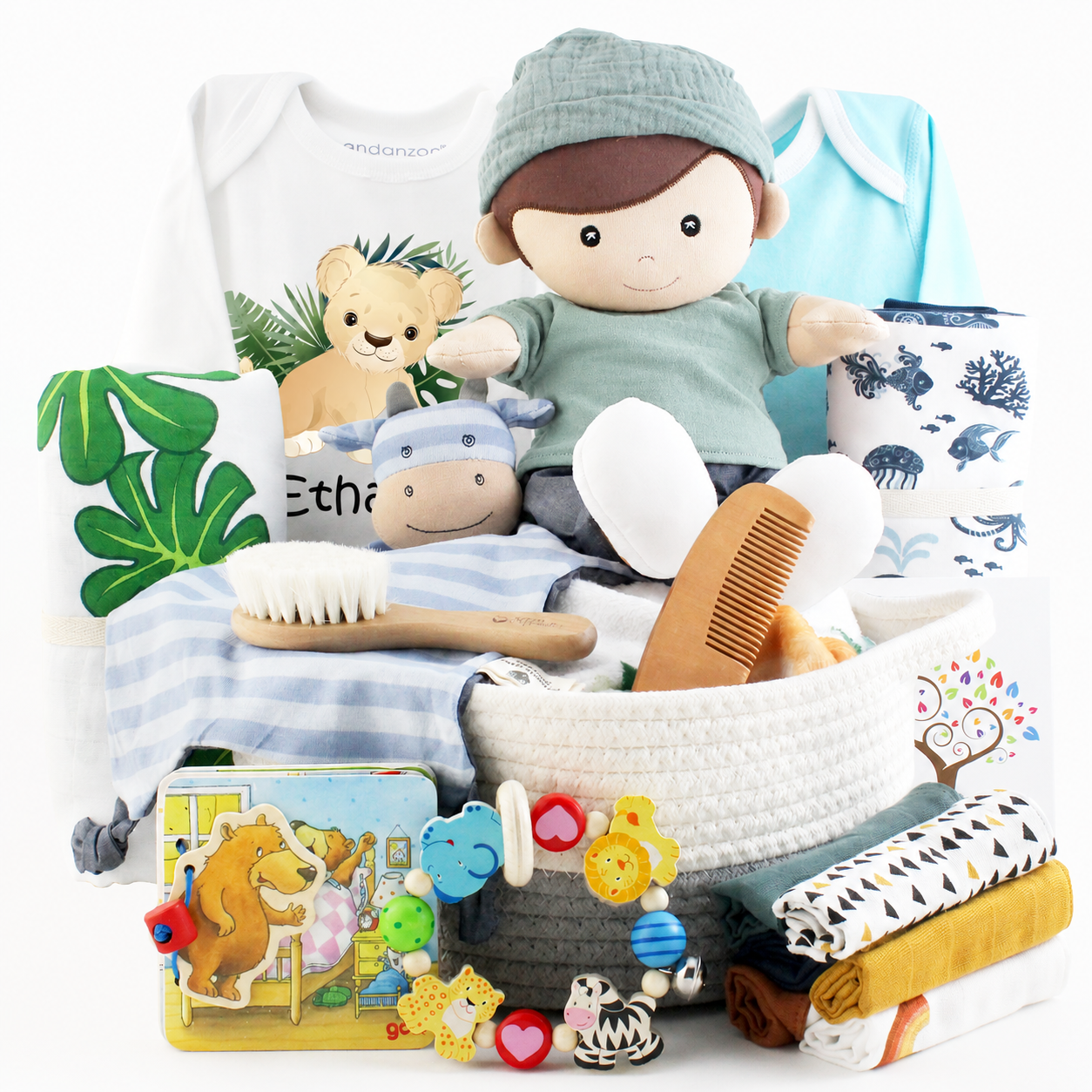 Zeronto Luxury Mom & Baby Boy Gift Basket 2-Tier (Little Explorer in the Jungle & the Sea)