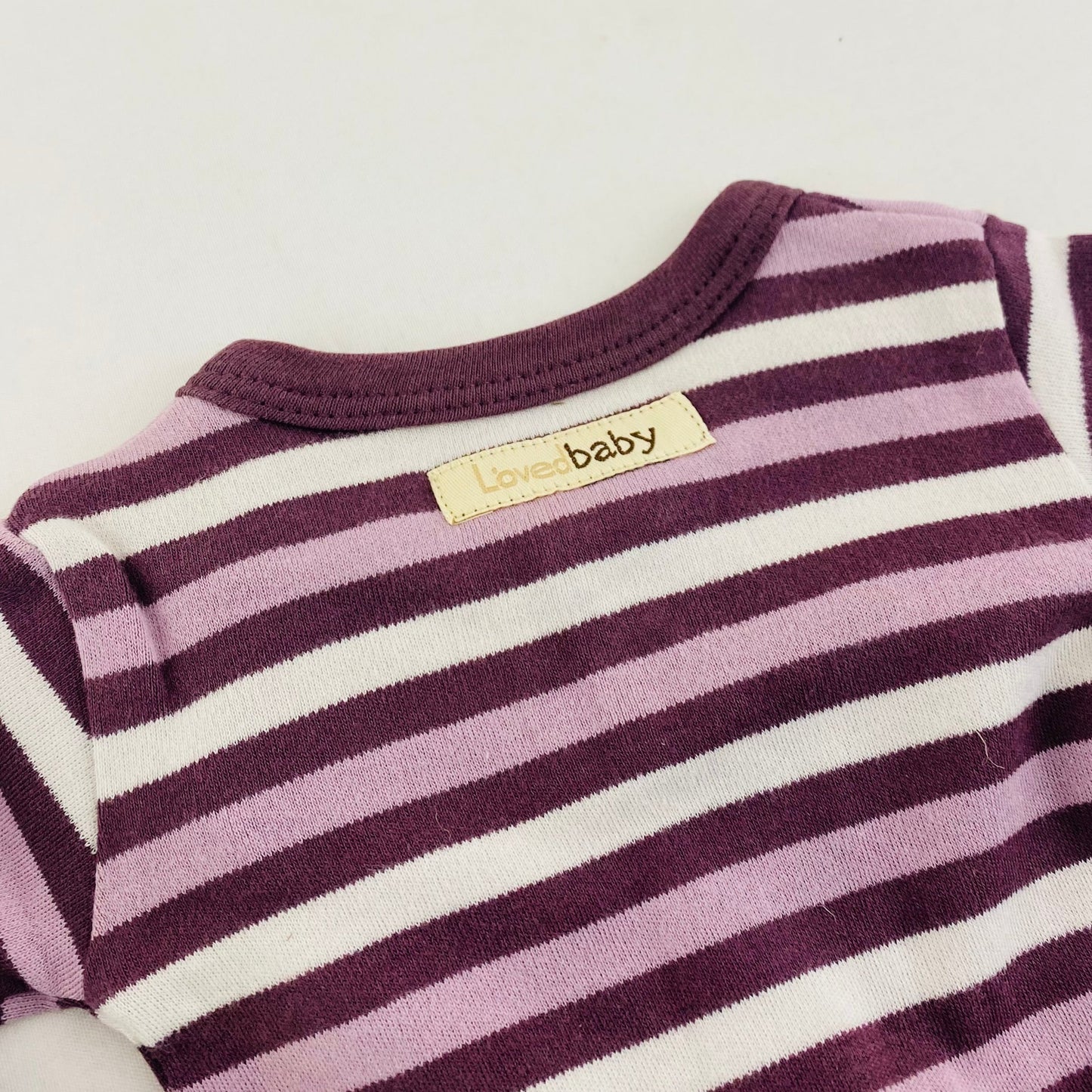 L'ovedbaby Gl'oved-Sleeve Organic Footie - Eggplant Stripe