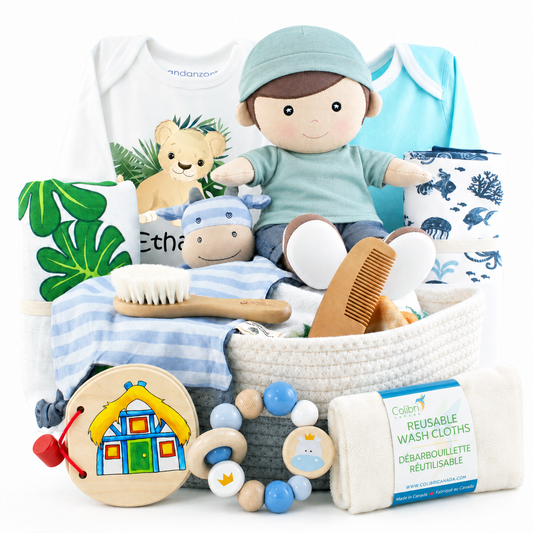 Zeronto Luxury Mom & Baby Boy Gift Basket 2-Tier (Little Explorer in the Jungle & the Sea)