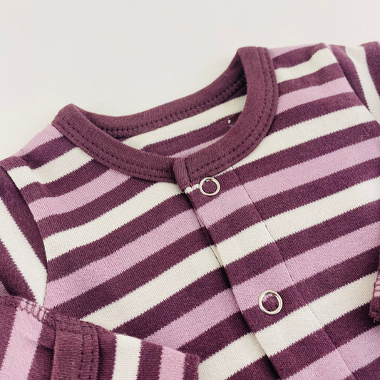 L'ovedbaby Gl'oved-Sleeve Organic Footie - Eggplant Stripe