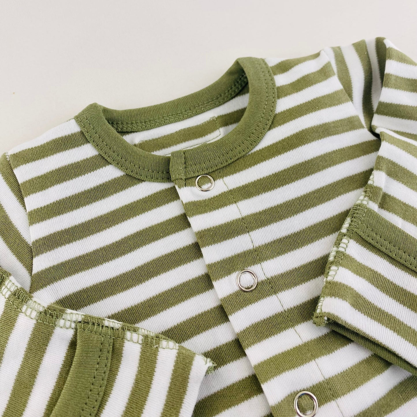 L'ovedbaby Gl'oved-Sleeve Organic Footie - Sage Stripe