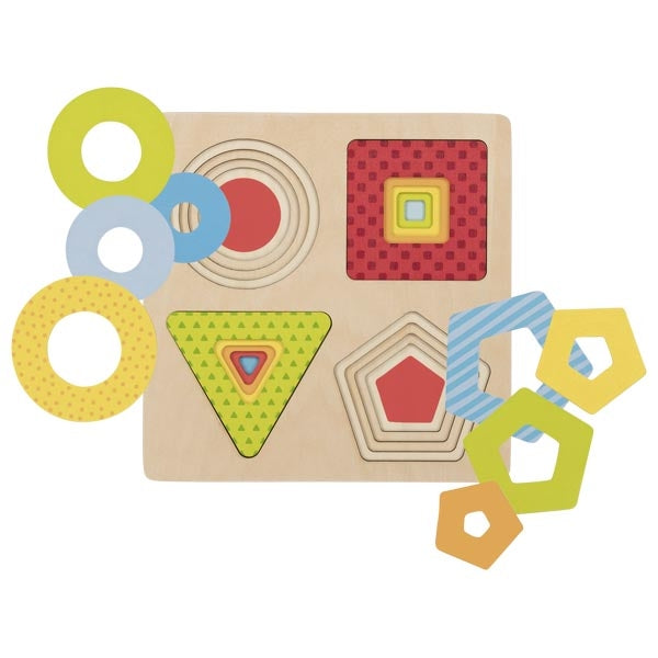 Goki Wooden Layered Shaped Puzzle - Geometrical Shapes
