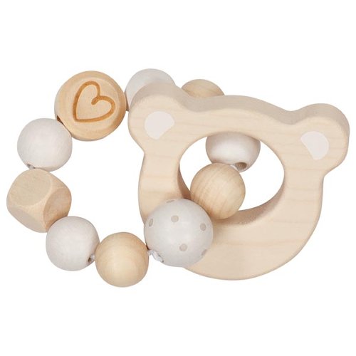 Goki Wooden Rattles - Touch Ring Elastic Bear Heart