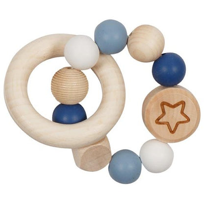 Goki Wooden Rattles - Touch Ring Elastic Navy Blue, White, & Star