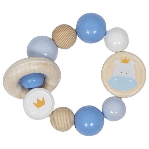 Goki Wooden Rattles - Touch Ring Elastic Hippo Blue