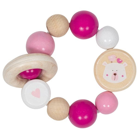 Goki Wooden Rattles - Touch Ring Elastic Polar Bear