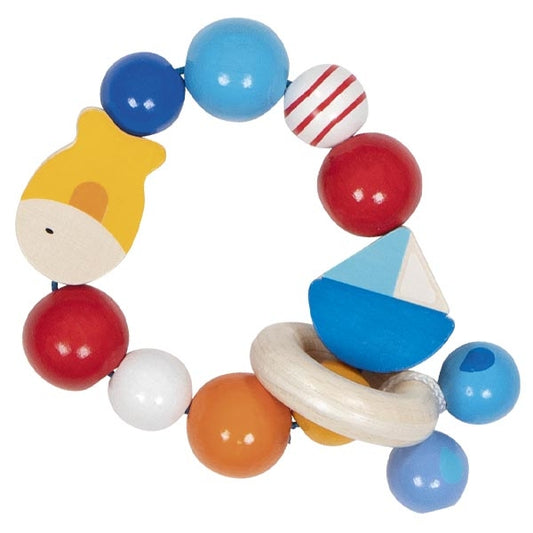 Goki Wooden Rattles - Touch Ring Elastic Boat & Fish