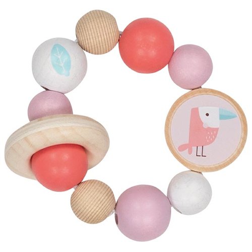 Goki Wooden Rattles - Touch Ring Elastic Atlantic Puffin Pink