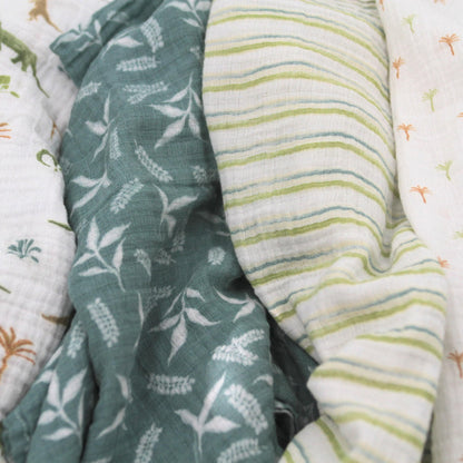 Aden Anais Essential Cotton Swaddles - Dino Jungle - Palm Paradise