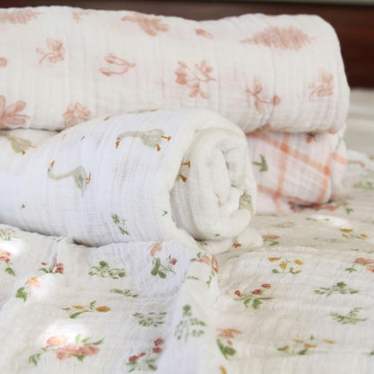 Aden Anais Essential Cotton Swaddles - Country Floral - Pink Garden