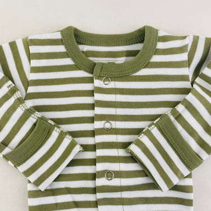 L'ovedbaby Gl'oved-Sleeve Organic Footie - Sage Stripe