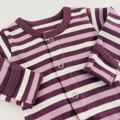 L'ovedbaby Gl'oved-Sleeve Organic Footie - Eggplant Stripe