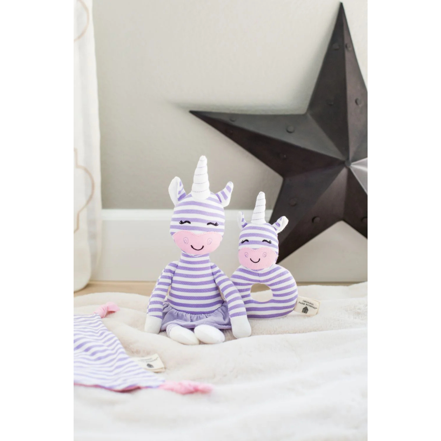 Organic Farm Buddies Cotton Teething Rattle - Cupcake the Unicorn