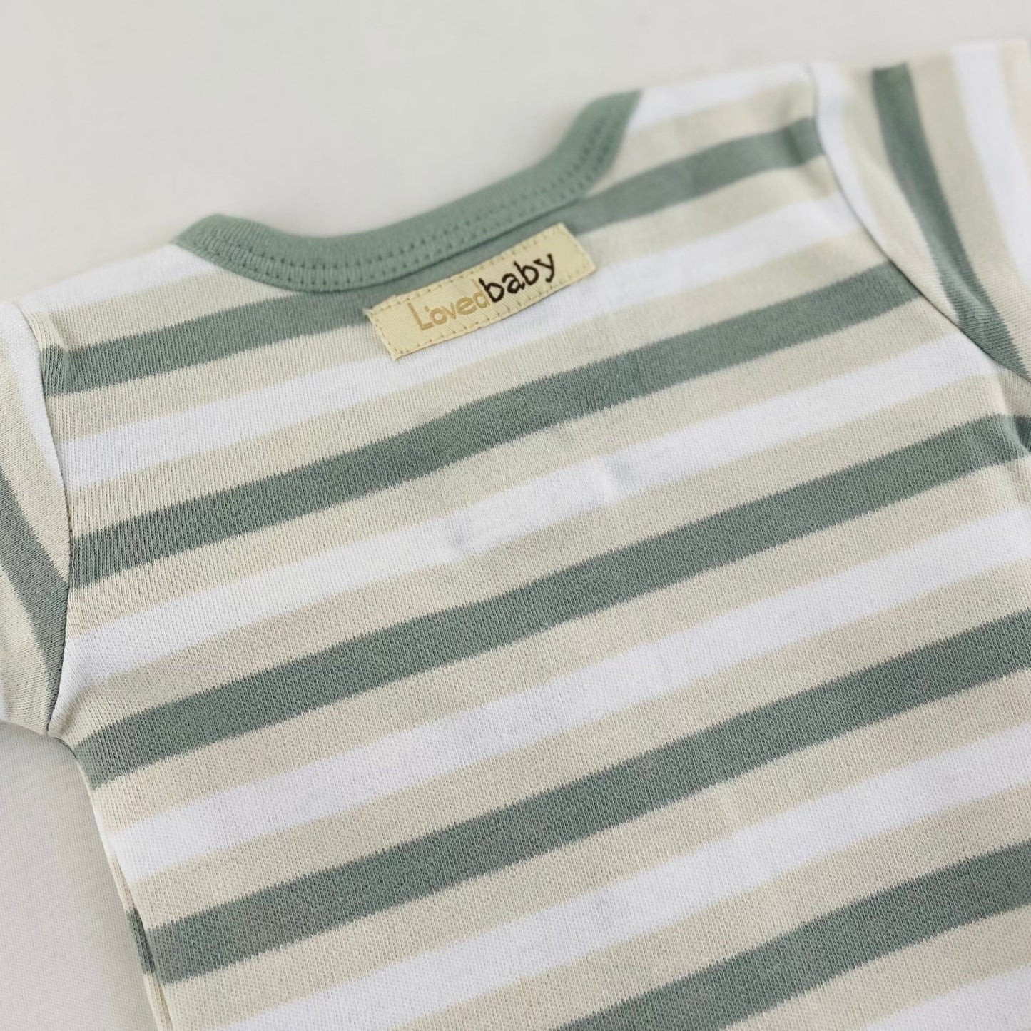 L'ovedbaby Gl'oved-Sleeve Organic Footie - Seafoam Stripe