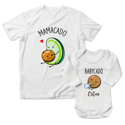 Personalized Matching Mom & Baby Organic Outfits - Avocado Family